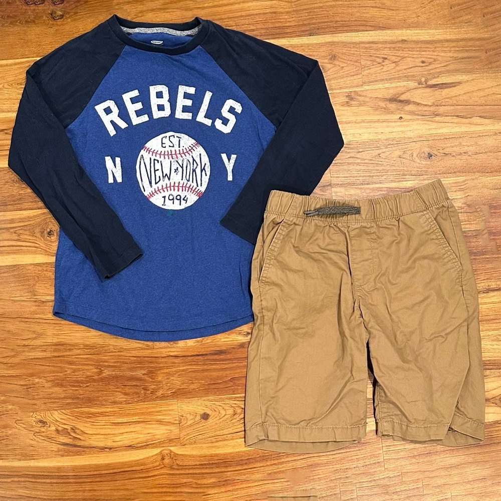 Kids Old Navy Baseball Long Sleeve Tee and Shorts Size Medium (8)